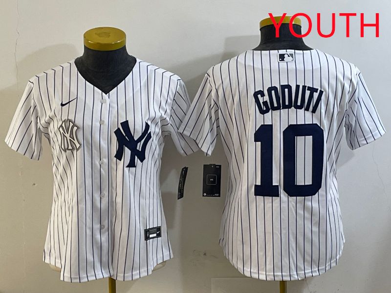 Youth New York Yankees #10 Goduti White Stripe 2025 Nike MLB Jersey style 4
